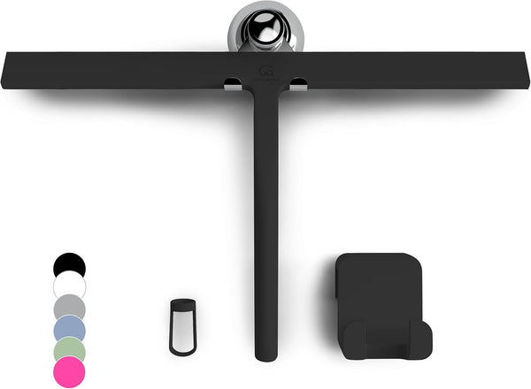 GÜTEWERK 9-Inch Silicone Shower Squeegee, Black with Stainless Steel Core and Soft-Touch Handle