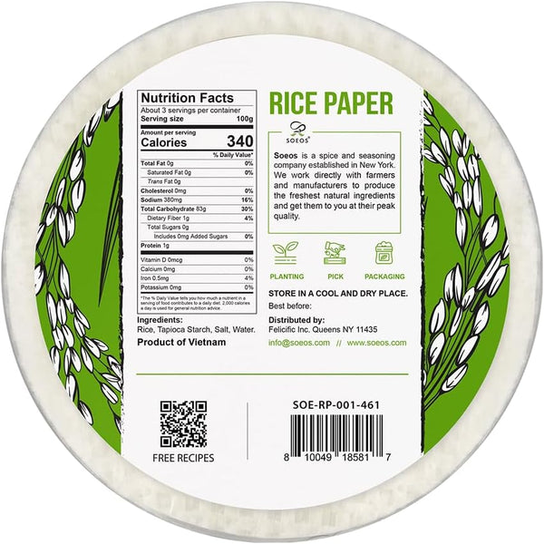 White Rice Paper Wrappers, 34 Sheets, Non-GMO, Gluten-Free, Low Carb, Vietnamese Rice Wraps