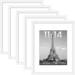 upsimples 11x14 Picture Frame Set of 5, Display Pictures 8x10 with Mat or 11x14 Without Mat, Wall Gallery Photo Frames, Black