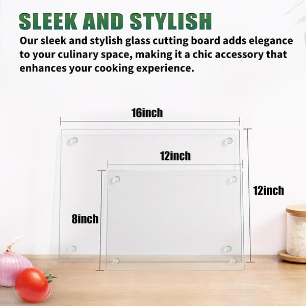 Tempered Glass Cutting Boards for Kitchen Counter, Clear, Non-Slip, Heat-Resistant, Easy to Clean, 2PCS