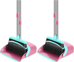 NACENA Broom and Dustpan Set, 52-in Long Adjustable Handle Broom Dustpan Combo with Dustpan Teeth to Automatically Clean Hair Suitable for Home Kitchen Office Hall Floor（Black&Red）