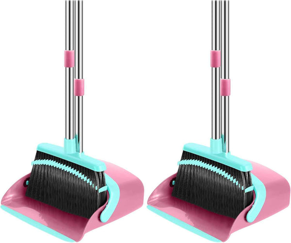 NACENA Broom and Dustpan Set, 52-in Long Adjustable Handle Broom Dustpan Combo with Dustpan Teeth to Automatically Clean Hair Suitable for Home Kitchen Office Hall Floor（Black&Red）