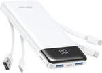 charmast Portable Charger with Reinforced Built-in 4 Cables,10000mAh Power Bank Travel Essentials 6 Outputs 3 Inputs 3A Fast Charging Compatible with iPhone iPad Samsung Google Pixel LG Moto etc.
