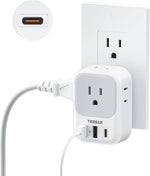 TESSAN USB C Charger Block 20W PD, Fast Charging Adapter with Foldable Plug, 1875W Power Outlet Extender(4 AC and 4 USB) for Cruise, Home, Office, Dorm Room Essentials, Grey