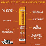 New Primal Rotisserie Chicken Sticks, Zero Sugar, High Protein, Gluten Free, 5 Count
