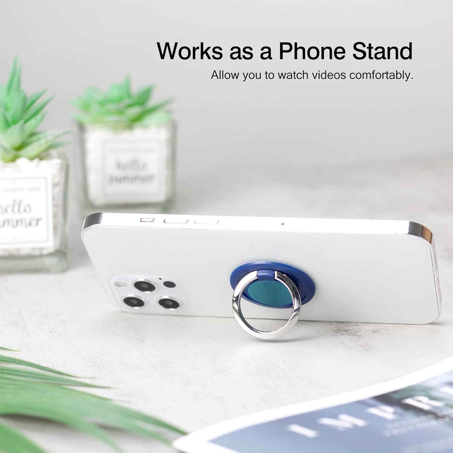 [2 Pack] Round Sparkling Cell Phone Ring Holder Stand,360 Degree Rotation and 180 Degree Adjustable Finger Ring Kickstand with Polished MetalPhone Grip (Deep Blue)