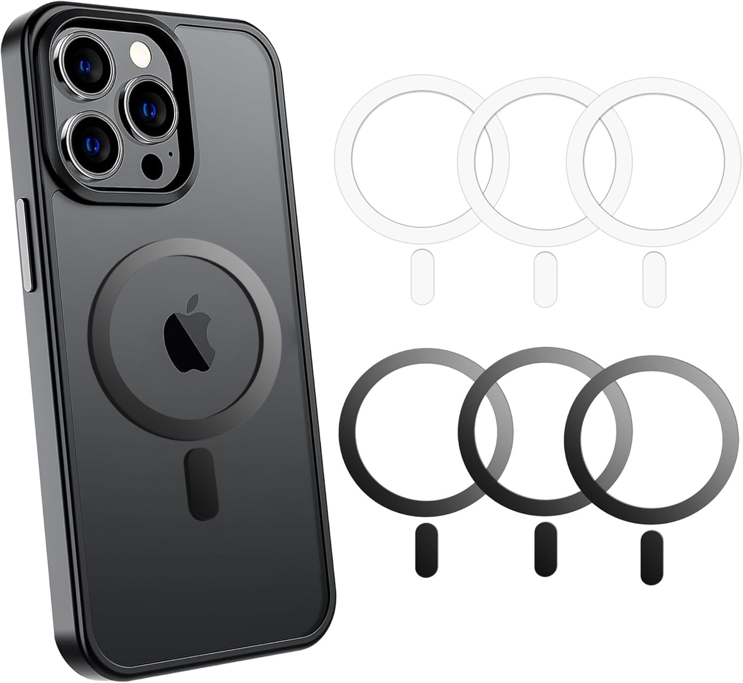 Universal Metal Rings Compatible with Magsafe Sticker,Magnetic Ring for Phone Cases & Wireless Charging, 6 Pack (2 Black,2 White & 2 Silver)