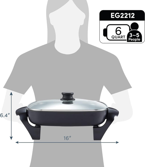 Elite 12"x12"x2.15" Ceramic Electric Skillet with Rapid Heat Up and Dishwasher Safe