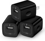 Single Port USB Wall Charger, 3 Pack, Travel, Black, Compatible with Multiple Devices