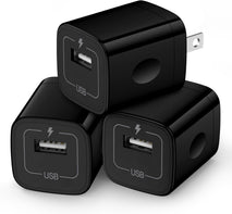 Single Port USB Wall Charger, 3 Pack, Travel, Black, Compatible with Multiple Devices
