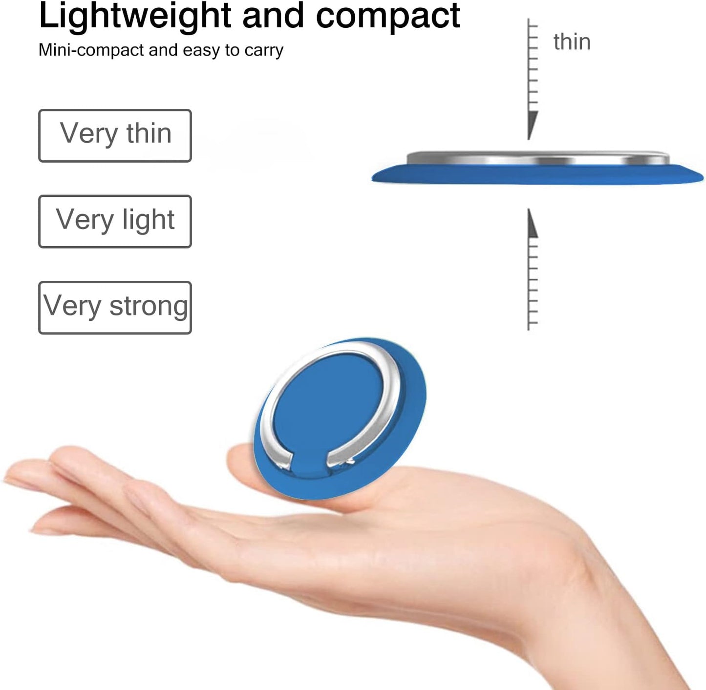 [2 Pack] Round Sparkling Cell Phone Ring Holder Stand,360 Degree Rotation and 180 Degree Adjustable Finger Ring Kickstand with Polished MetalPhone Grip (Deep Blue)