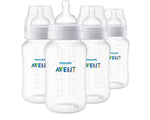 Philips Avent 9oz Anti-Colic Baby Bottle with AirFree Vent, 4pk, Clear, Flow 2 Nipples, 1m+