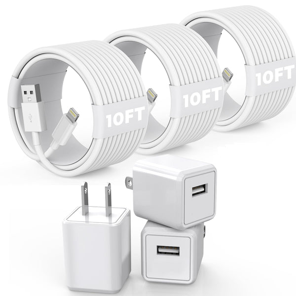 iPhone Charger,Extra Long 2 Pack 10FT Lightning Cable Cube i Phone 12 Charger Charging Transfer Cord Cable with USB Plug Wall Charge Block Travel Adapter for iPhone 14/13/12/11/SE2022/8/7/XS/XR/X/iPad