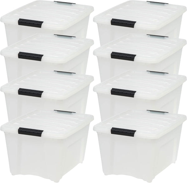 IRIS USA 32 Qt Stackable Plastic Storage Bins with Lids, 4 Pack, Made in USA