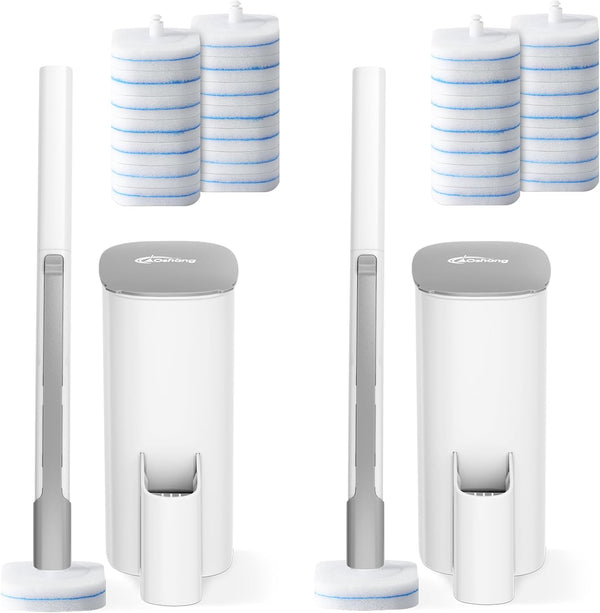 Disposable Toilet Brush - Toilet Bowl Cleaner, Toilet Cleaning Supplies, Toilet Brush with Holder, 14 Refills for Deep Cleaning and Hygienic Bathroom Maintenance
