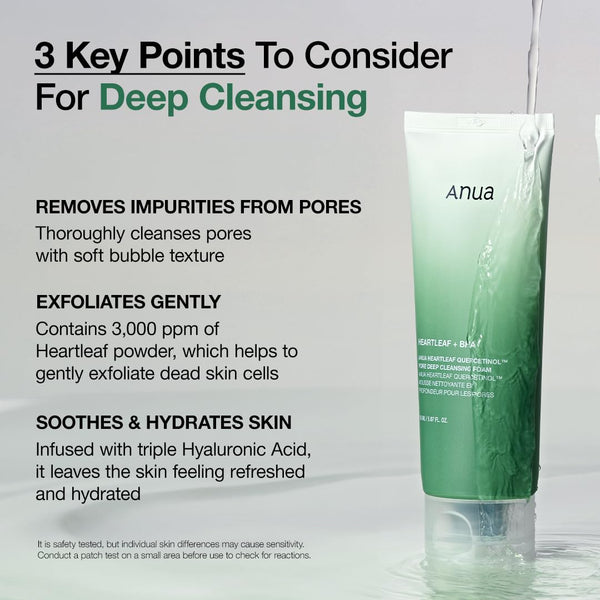 anua heartleaf quercetinol pore deep cleansing foam, gentle exfoliation, hydrating finish, 150ml/5.07 fl.oz, facial cleanser