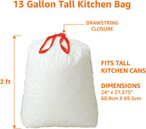 Amazon Basics Tall Kitchen Drawstring Trash Bags, Sturdy and Tear Resistant, 13 Gallon, Unscented, 120 Count