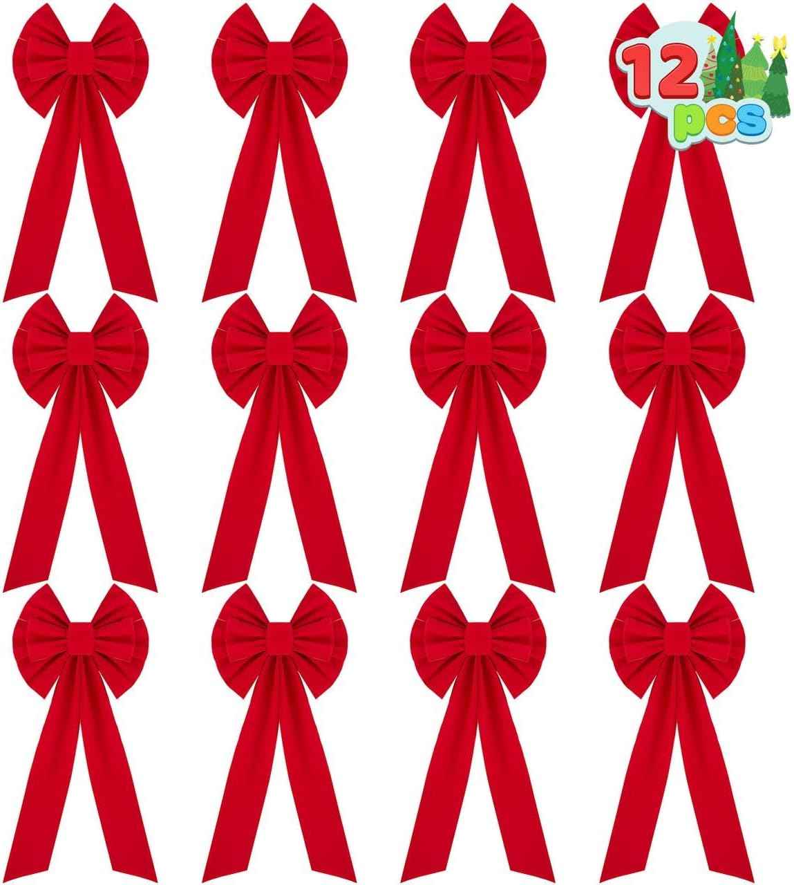 JOYIN 12 Pack Christmas Red Velvet Bows, 13" Long by 9" Wide Decorative Christmas Bows for Wreath Garland Tree Decor, Indoor Outdoor Holiday Decorations