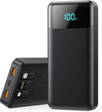 Portable Charger Power Bank 40800mAh with 3 Built-in Cables,25W Fast Phone Charging Portable Battery Pack,5 Outputs Travel Essentials Outdoor External Battery for iPhone 17/16,Galaxy Android etc-Black