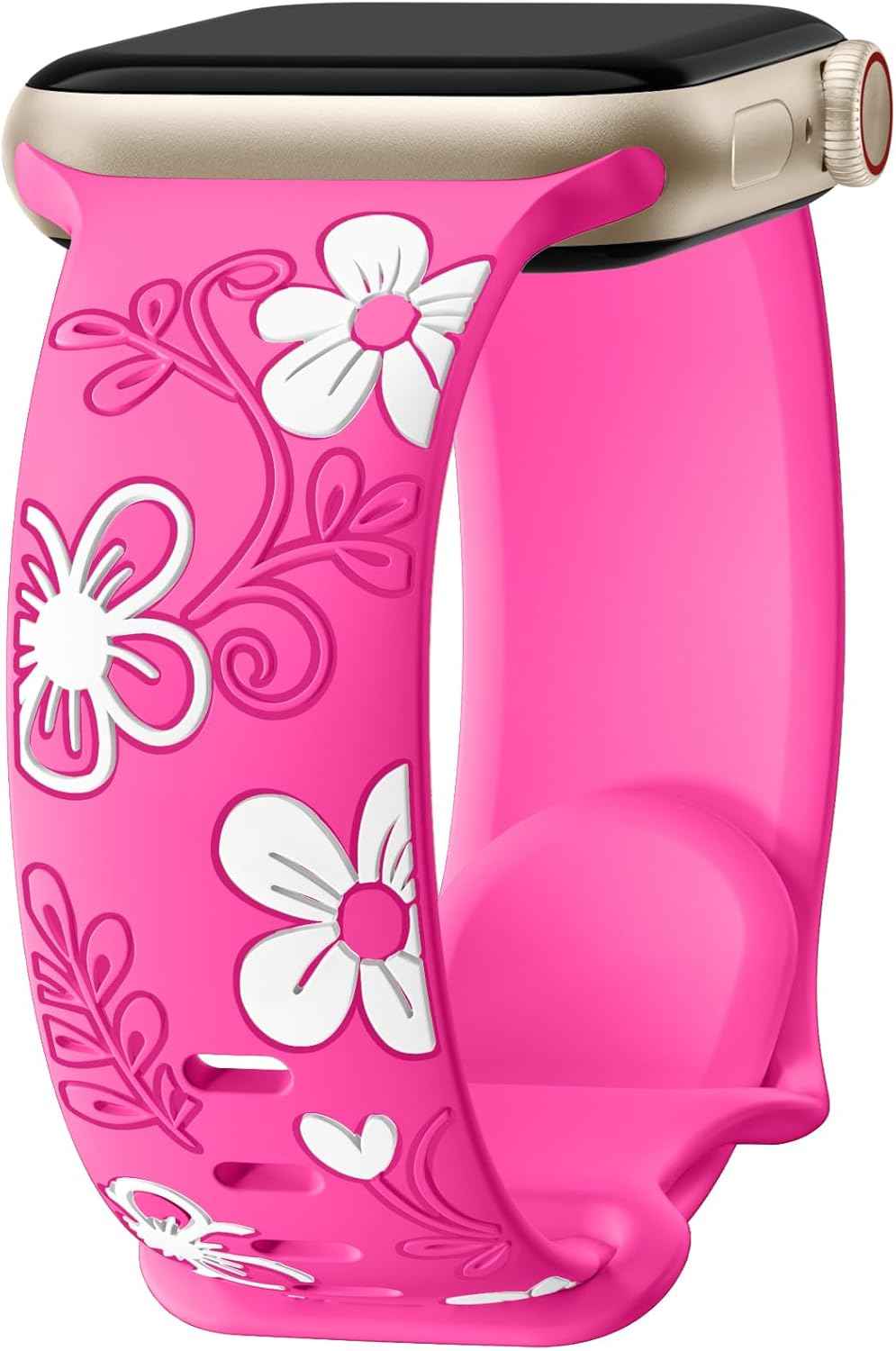 Witzon Floral Band Compatible with Apple Watch Bands For Women 40mm 41mm 38mm 42mm 44mm 45mm 46mm 49mm, Engraved Cute Flower Silicone Dressy Strap for iWatch Series 11 10 9 8 7 6 5 4 3 2 SE Ultra