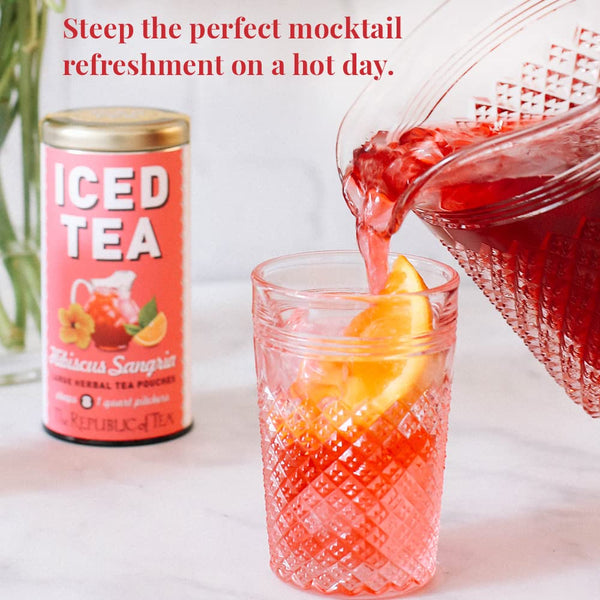 Hibiscus Sangria Iced Herbal Tea, 8 Large Quart-Sized Pouches, Naturally Caffeine Free