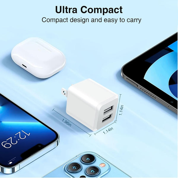 Dual Port USB Wall Charger with 3-Pack