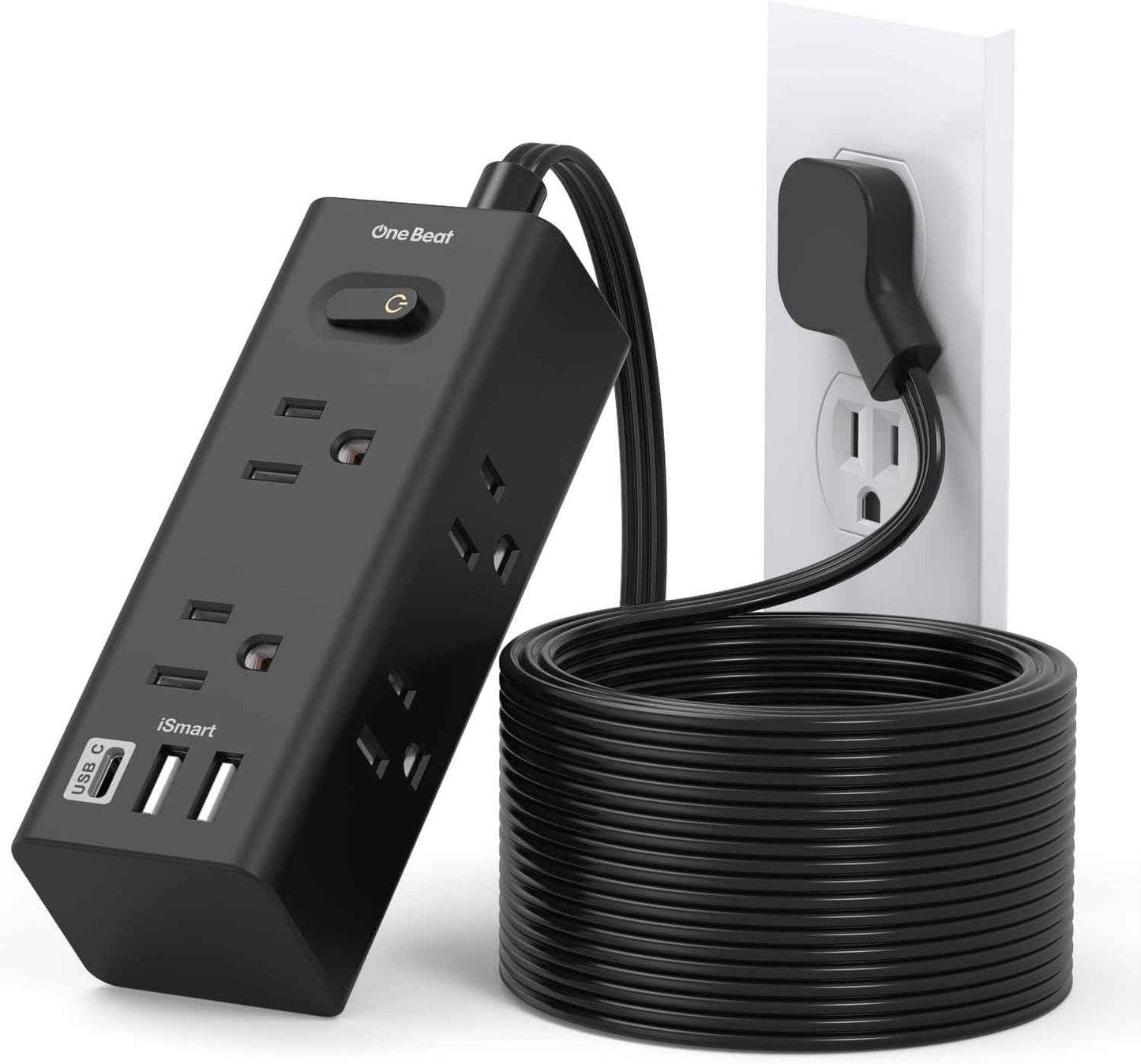 One Beat 10Ft Extension Cord with Multiple Outlets,Flat Plug Power Strip Surge Protector with 10 Ft Long Cord,6 Outlet 4 USB Ports (2USB C),Multi Outlet Wall Plug for Travel,College,Dorm Essentials