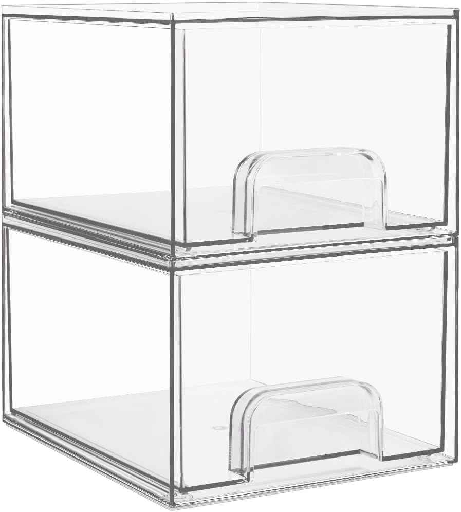 Vtopmart 4 Pack Small Clear Stackable Storage Drawers,Acrylic Bathroom Makeup Organizer,Plastic Storage Bins For Vanity, Undersink, Kitchen Cabinets, Pantry, Home Organization