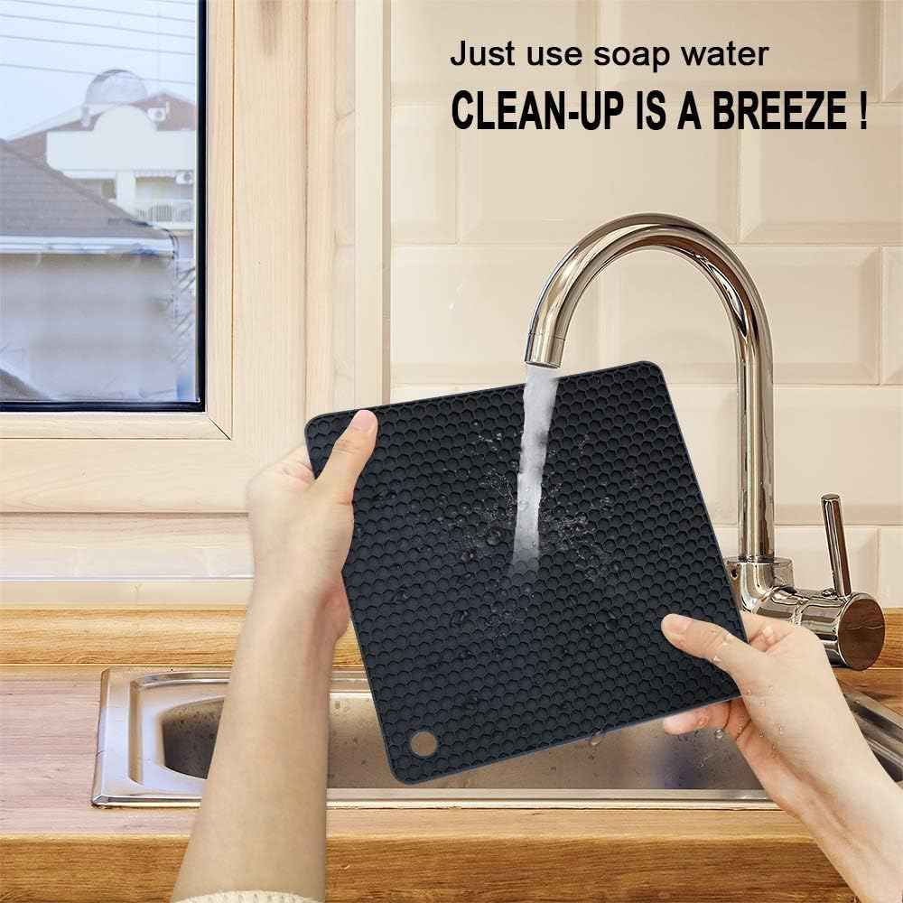 Walfos Silicone Trivet Mats - 4 Heat Resistant Pot Holders, Multipurpose Non-Slip Hot Pads for Kitchen Potholders, Hot Dishers, Jar Opener, Spoon Holder, Food Grade Silicone & BPA Free (Black)