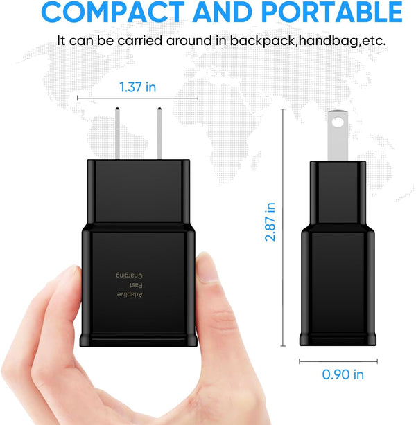 Fast Charging Block for Samsung Galaxy and LG Devices, 2 Pack, Black