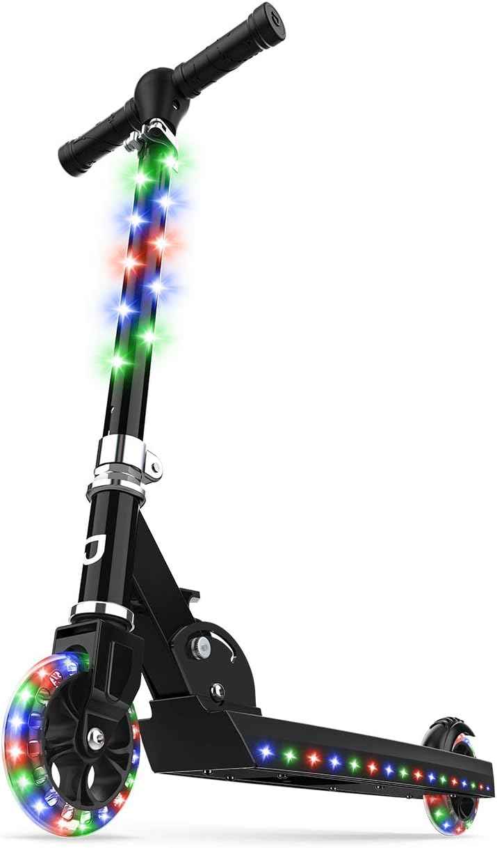 Jetson Kids 2-Wheel Light-Up Kick Scooter, LED Lights on Handlebar, Stem, Wheels & Deck, Adjustable Handlebar, Rear Brake, Easy-Folding Mechanism, Ages 5+