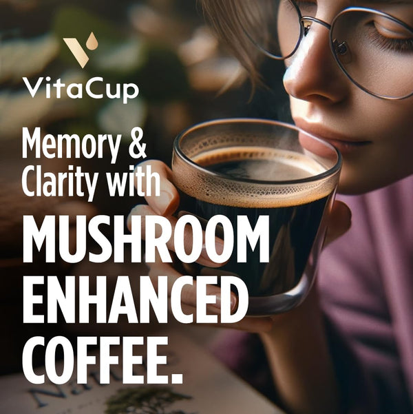 VitaCup Mushroom Coffee Grounds with Lions Mane and Chaga, Medium Dark Roast Arabica Specialty Coffee, 10 Oz