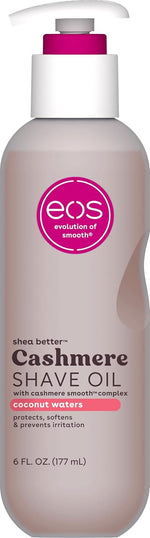 eos cashmere shave oil, 6 fl oz, shea butter, glycerin, vegan, fresh & cozy, razor burn prevention