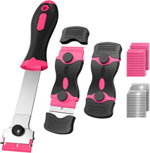 3 Pack Razor Blade Scraper Set, Includes 30 Plastic & 30 Metal Blades, Multi-Purpose Tool for Glass, Cooktop, Sticker Removal, Paint & Gum Cleaning (Pink)