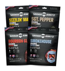 Savage Bacon Jerky Variety Pack, 4 Count, Gluten Free, High Protein, Low Calorie