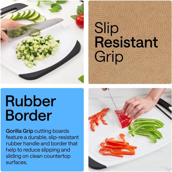 GORILLA GRIP Reversible Kitchen Cutting Board Set of 3, US Designed, Nonporous, Dishwasher Safe, Black