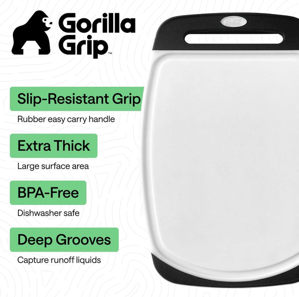 GORILLA GRIP Reversible Kitchen Cutting Board Set of 3, US Designed, Nonporous, Dishwasher Safe, Black