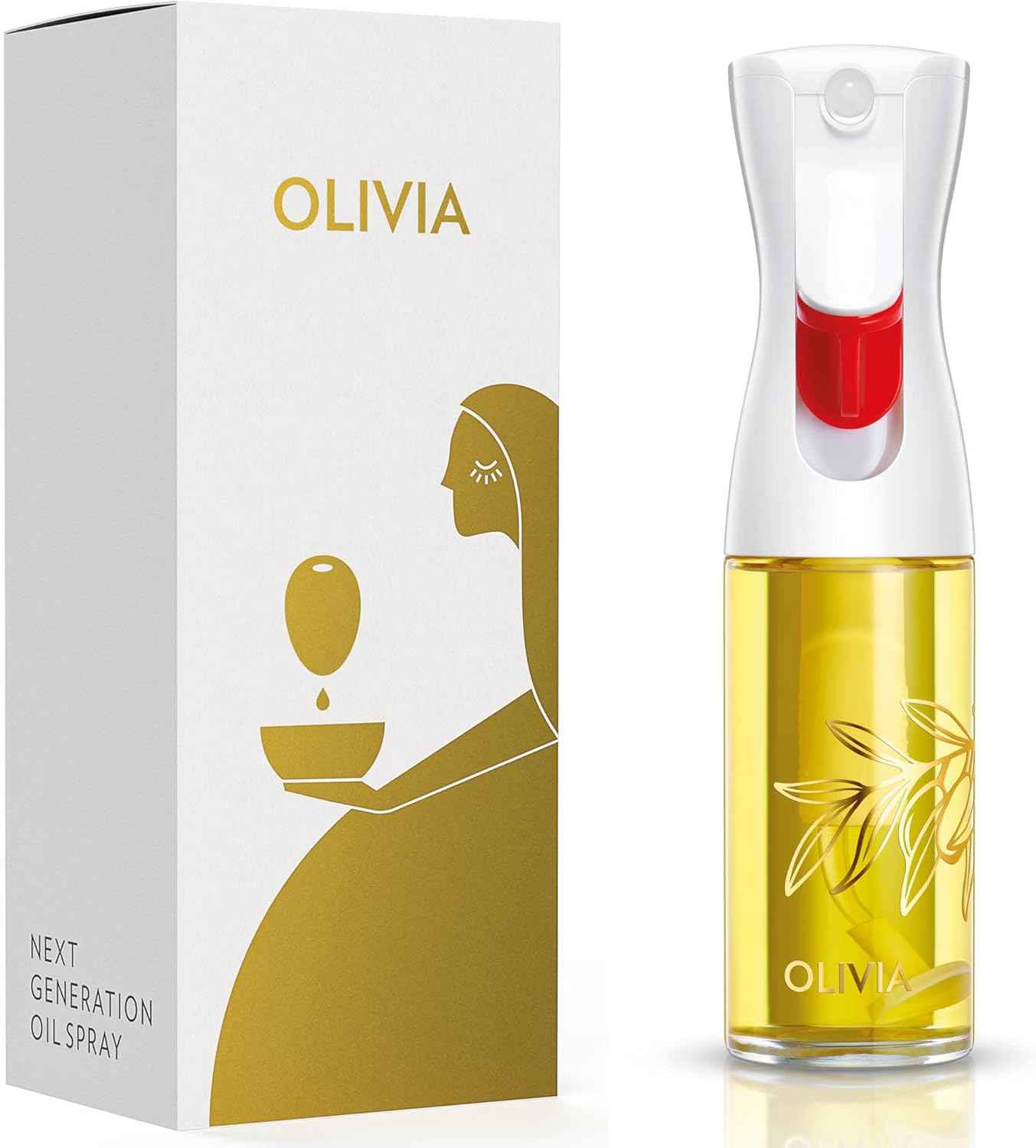 FLAIROSOL OLIVIA. The Original Advanced Oil Sprayer for Cooking, Salads, BBQs and More, Continuous Spray with Portion Control, Trusted by Chefs. Patented Technology. (Glass Bottle) (Golden Leaves)