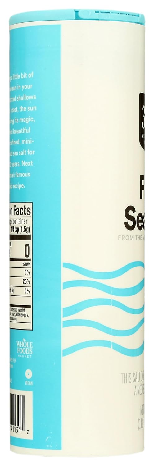 Fine and Flaky Whole Foods Market Sea Salt, 26.5 oz, Kosher Certified, Non-GMO