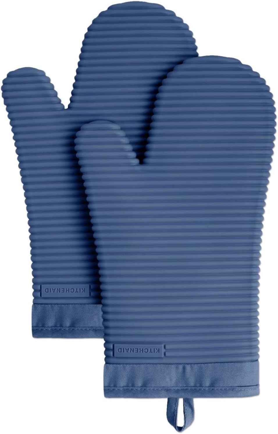 KITCHENAID Ribbed Soft Silicone Oven Mitt 2-Pack Set, 7.5"x13", Milkshake
