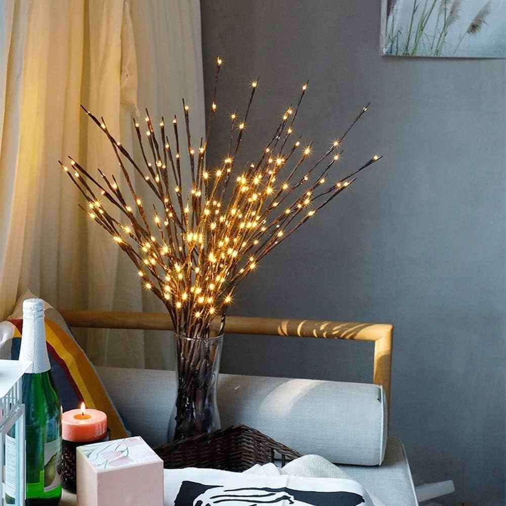 DK177 2 Pack Led Branch Light Battery Operated Lighted Branch Vase Filler Willow Tree Artificial Little Twig Power Brown 30 Inch 20 LED for Home Romantic Decoration, Warm White