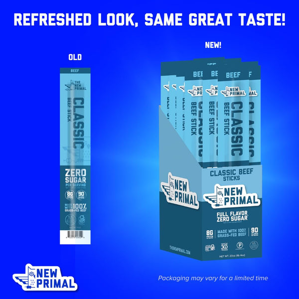 Grass Fed Beef Sticks, 20 Pack, 8g Protein, 90 Calories, Keto, Gluten Free, Sugar Free