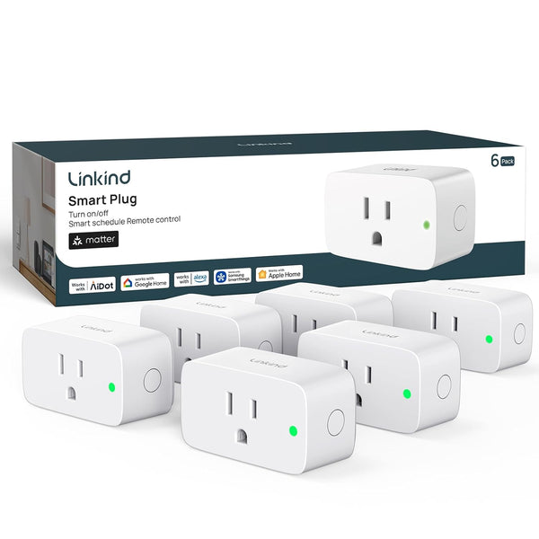 linkind matter smart plug, work with apple home, alexa, google, smartthings, 15a/1800w, app remote control & schedule