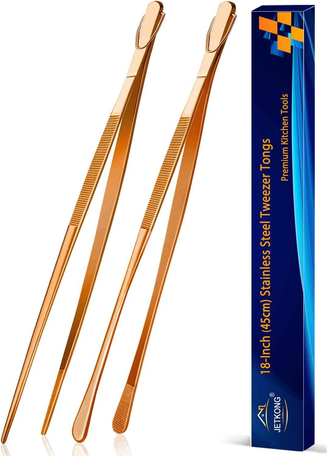 JETKONG 2 Pcs 12-Inch Kitchen Tweezers Fine Tweezer Tongs, Extra-Long Stainless Steel Cooking Tweezers (Silver)