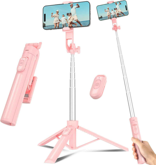 Selfie Stick Travel Tripod for Cell Phone with Remote Control and Phone Holder, Extendable Selfie Stick for iPhone, iPhone Tripod for Video Recording, 50 Inch, Black