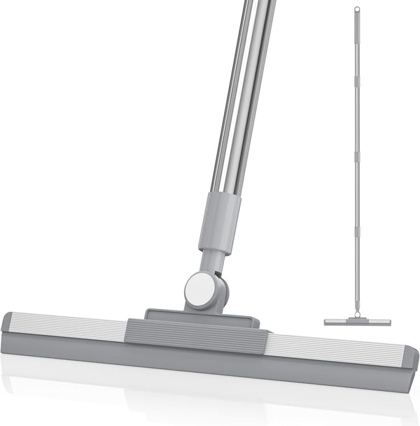 180° Rotating Floor Squeegee with 52'' Long Handle for Floor, Window, and Bathroom Cleaning (White)