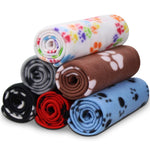 Comsmart small dog blankets, 6 pack puppy blanket, cute paw print, 24x28 inches, black, brown, blue grey, red, white
