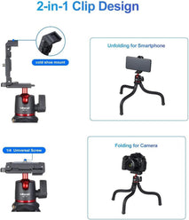 ULANZI Camera Tripod, Mini Flexible Stand w Hidden Phone Holder w Cold Shoe Mount, 1/4'' Screw f Magic Arm, Universal f iPhone 17 16 15 14 Pro Max XS Max Canon Nikon Sony DJ Pocket 4/3 Cameras