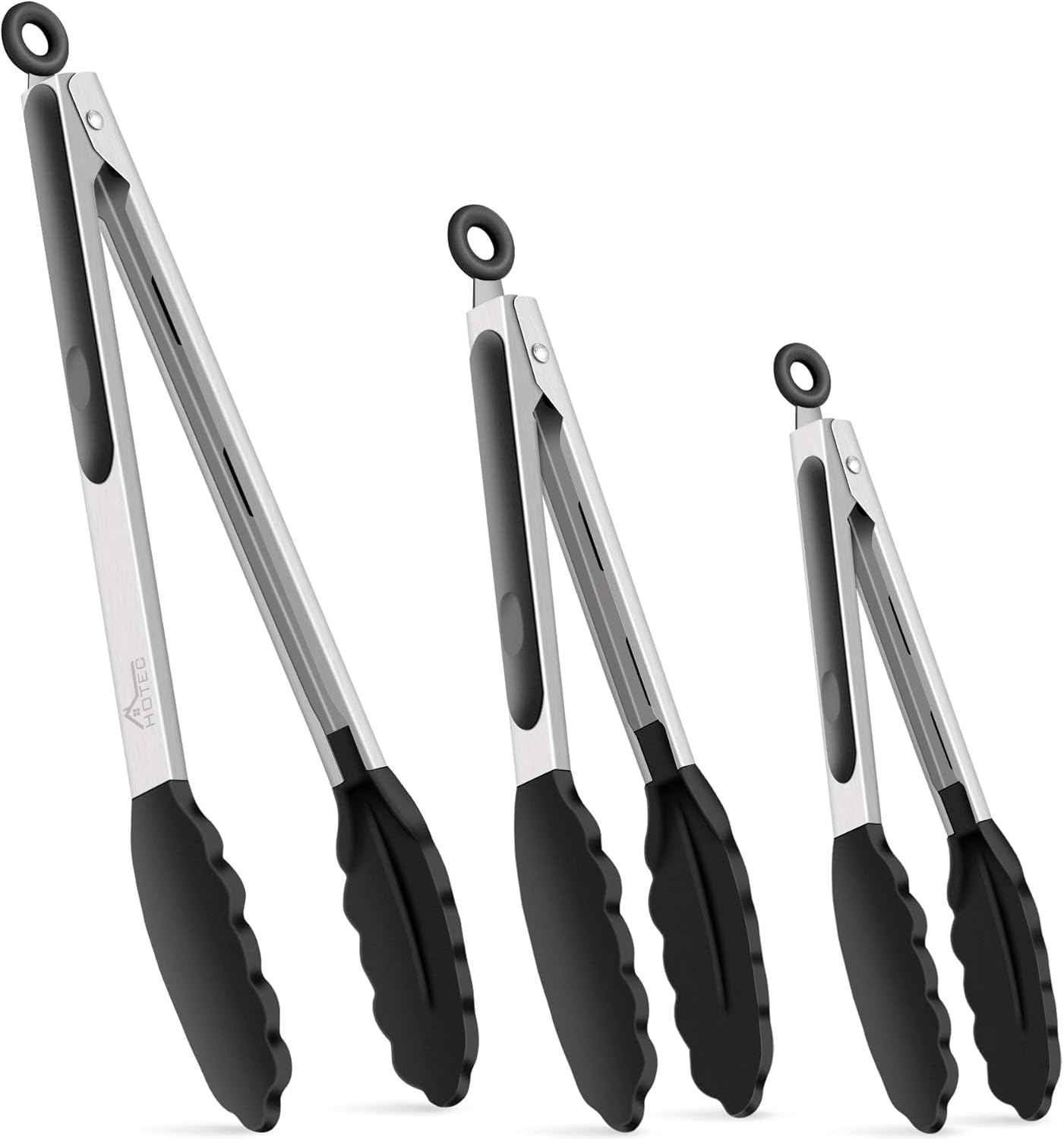 HOTEC Premium 7 & 9 Inch Kitchen Tongs, Stainless Steel Locking Cooking Tongs with Silicone Tips, Non-Scratch & Heat Resistant, Serving Tongs for Salad, BBQ, Classic Blue, Set of 2