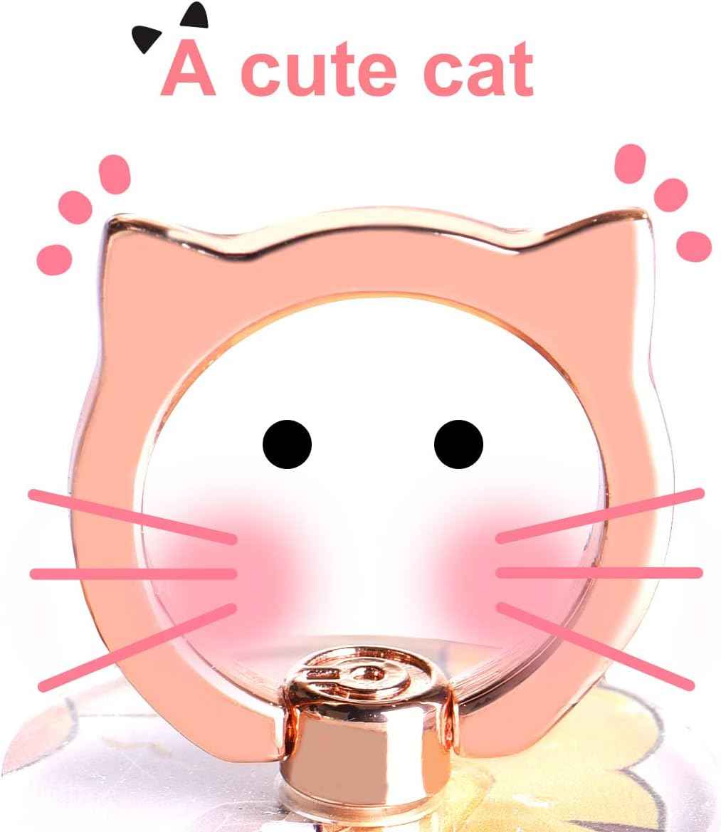 Cat Phone Ring Holder - EI Sonador Clear Cell Phone Ring Holder Transparent Stand Finger Grip (1 Silver + 1 Rose Gold Cat)